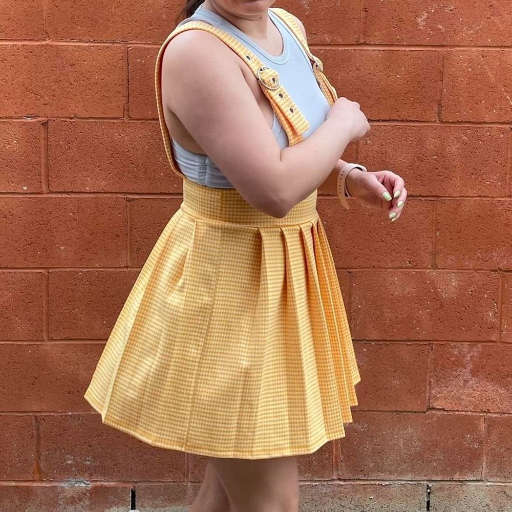 Yellow, White Gingham Suspender Dress